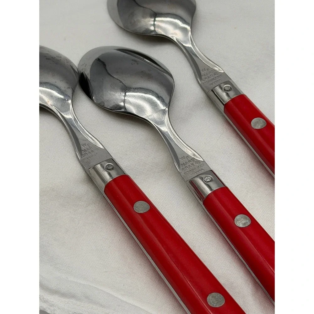 Vintage WF Washington Forge Mardi Gras Red Teaspoons Set of 3 Stainless Korea